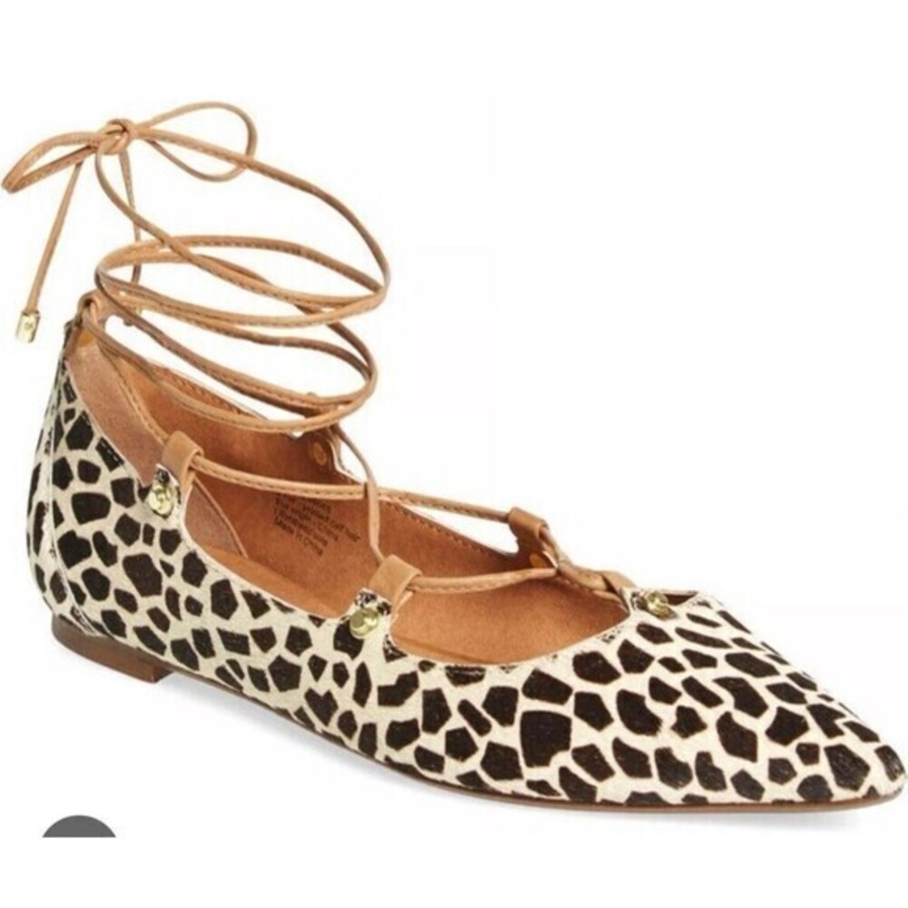 Halogen Oliver Women's 8.5 Genuine Animal Print Calf Hair Ankle Wrap Flat Shoe